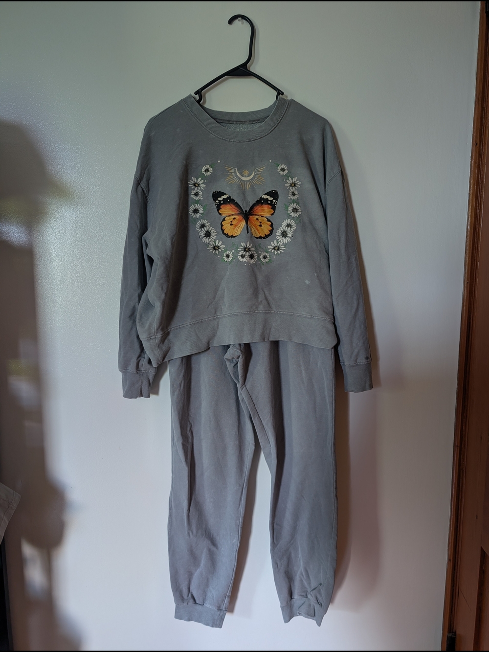 Rebellious One Gray Butterfly & Daisy Jogger Set